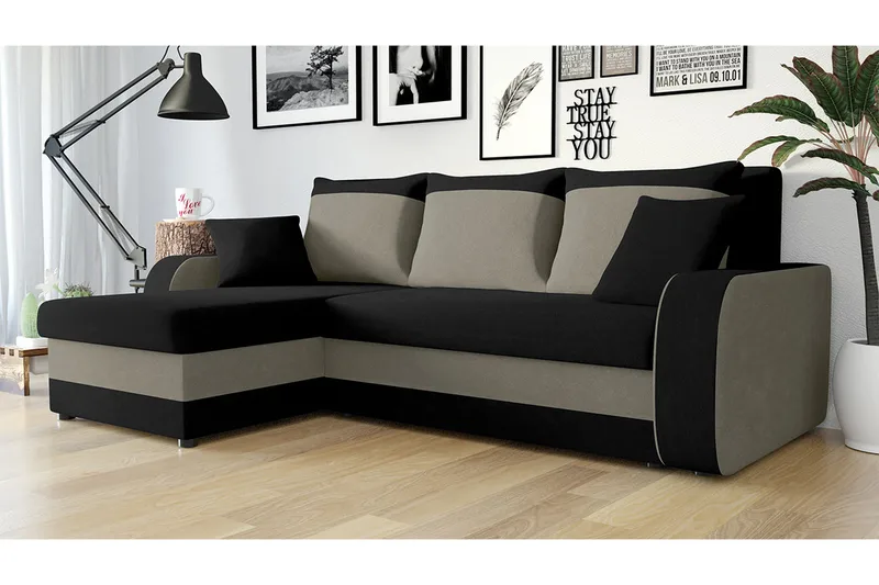 Alvared 3-sits Hörnbäddsoffa Universal - Svart/Grå - Products - Möbler - Soffa - Bäddsoffa - Bäddsoffa divan
