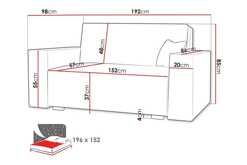 Denegal 2-sits liten bäddsoffa i Tyg - Grå - Products - Möbler - Soffa - Bäddsoffa - 2 sits bäddsoffa