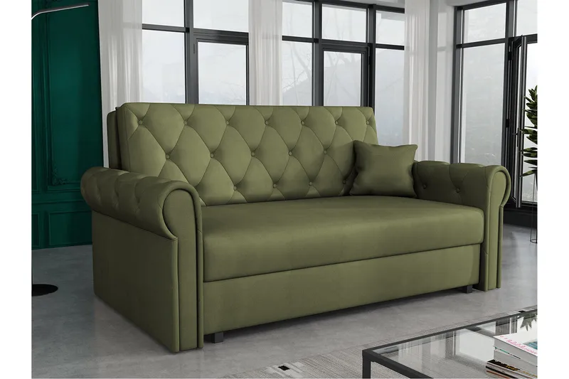 Denegal 2-sits liten bäddsoffa i Plysch - Grön - Products - Möbler - Soffa - Bäddsoffa - 2 sits bäddsoffa