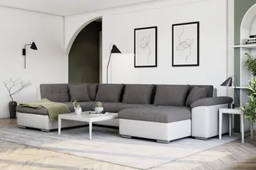 Dynir Hörnbäddsoffa Divan med Förvaring Höger - Vit/Ljusgrå - Products - Möbler - Soffa - Bäddsoffa - Bäddsoffa längsbäddad