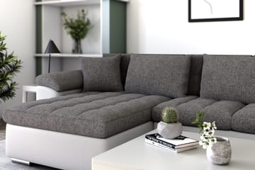 Dynir Hörnbäddsoffa Divan med Förvaring Vänster - Ljusgrå/Vit - Products - Möbler - Soffa - Bäddsoffa - Bäddsoffa längsbäddad