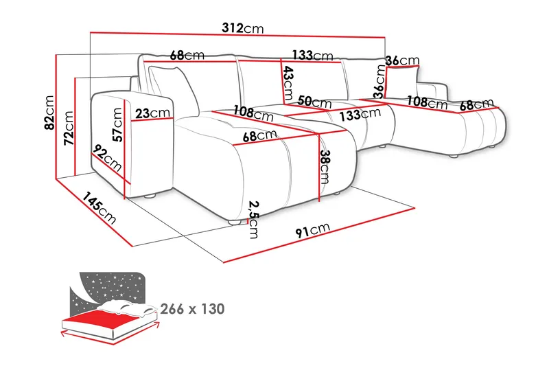 Flo Bäddsoffa Dubbeldivan 4-sits - Grå - Products - Möbler - Soffa - Bäddsoffa - U bäddsoffa