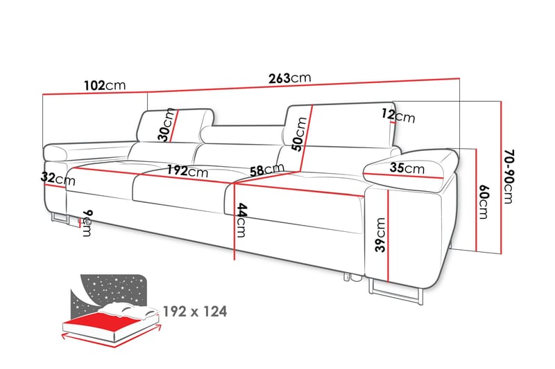 Gabina Bäddsoffa 3-sits i Sammet - Orange - Products - Möbler - Soffa - Bäddsoffa - 3 sits bäddsoffa