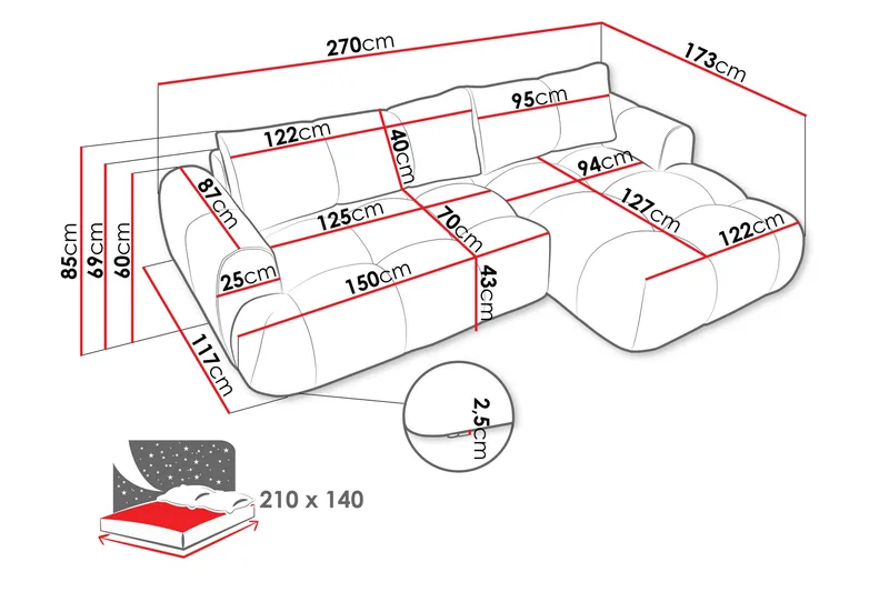 Handu Bäddsoffa med Divan 3-sits i Bouclé - Grå - Products - Möbler - Soffa - Bäddsoffa - Bäddsoffa divan