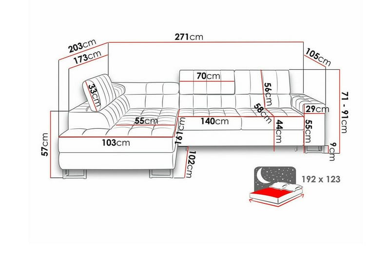Kintore 3-sits Hörnbäddsoffa Dark red - Products - Möbler - Soffa - Bäddsoffa - Hörnbäddsoffa