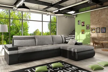 Lavona Divanbäddsoffa Höger - Grå/Svart - Products - Möbler - Soffa - Bäddsoffa - Bäddsoffa divan