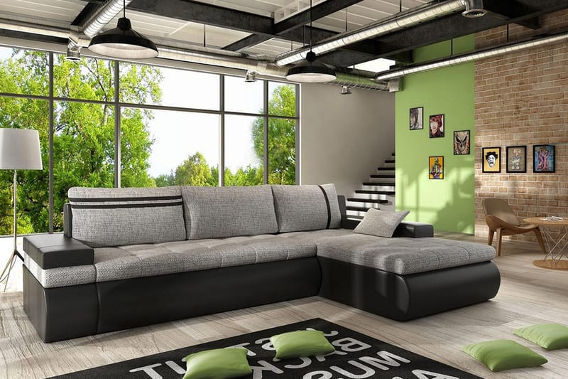 Lavona Divanbäddsoffa Höger - Grå/Svart - Products - Möbler - Soffa - Bäddsoffa - Bäddsoffa divan