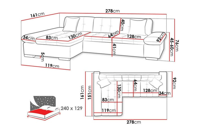 Lomux 3-sits Hörnbäddsoffa blue - Products - Möbler - Soffa - Bäddsoffa - Bäddsoffa längsbäddad