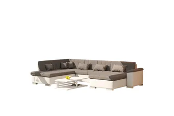 Niko U-Bäddsoffa 350x205x76 cm Divan Höger - Vit/Grå - Products - Möbler - Soffa - Bäddsoffa - Bäddsoffa längsbäddad
