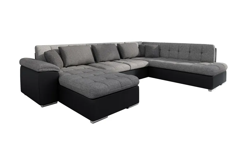 Niko U-Bäddsoffa 350x205x76 cm Divan Vänster, Grå/Svart