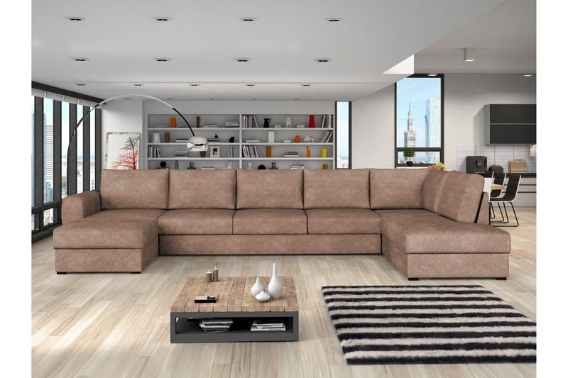 Taberk Bäddsoffa med Divan och Schäslong 5-sits i Bouclé - Rosa - Products - Möbler - Soffa - Bäddsoffa - Bäddsoffa divan