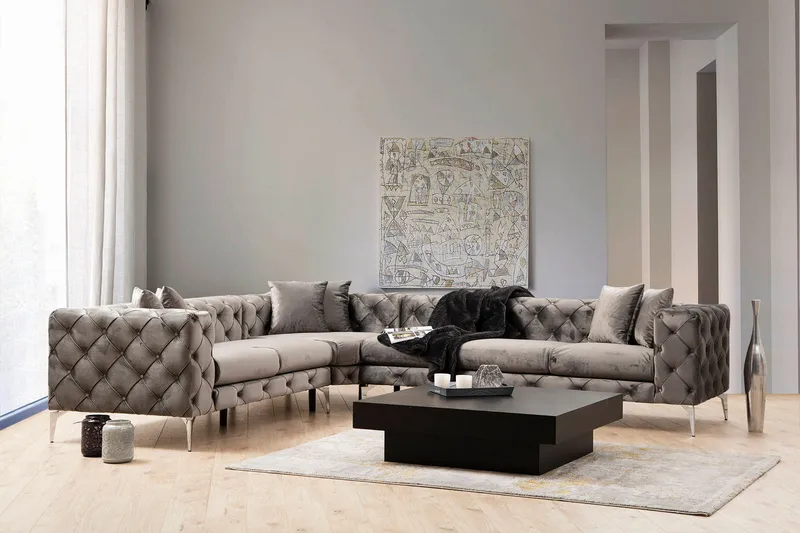 Beachport Stor 6-sits Hörnsoffa Sammet L formad - Grå / Antracit - Products - Möbler - Soffa - Sammetssoffa