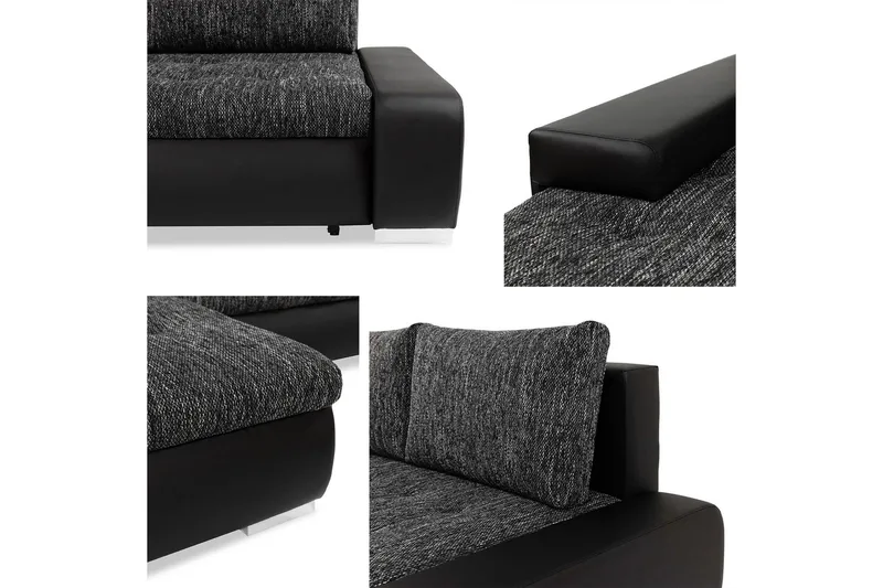 Cerys Soffa med Divan 3-sits - Svart/Grå - Products - Möbler - Soffa - Divansoffa & schäslongsoffa - 3 sits soffa med divan