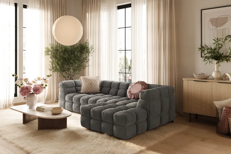 Elise 4-sits Bubblig Soffa med Divan Höger - Mörkgrå - Products - Möbler - Soffa - Divansoffa & schäslongsoffa - 4 sits soffa med divan