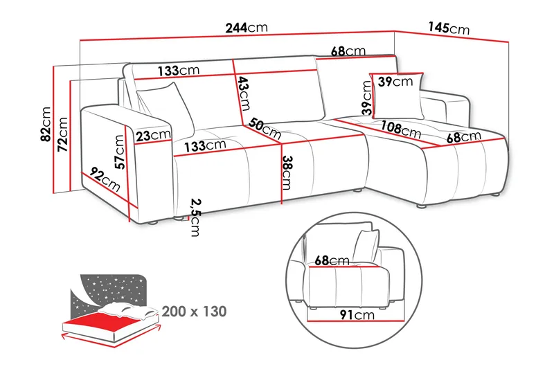 Flo Bäddsoffa med Divan 3-sits - Grå - Products - Möbler - Soffa - Divansoffa & schäslongsoffa - 3 sits soffa med divan