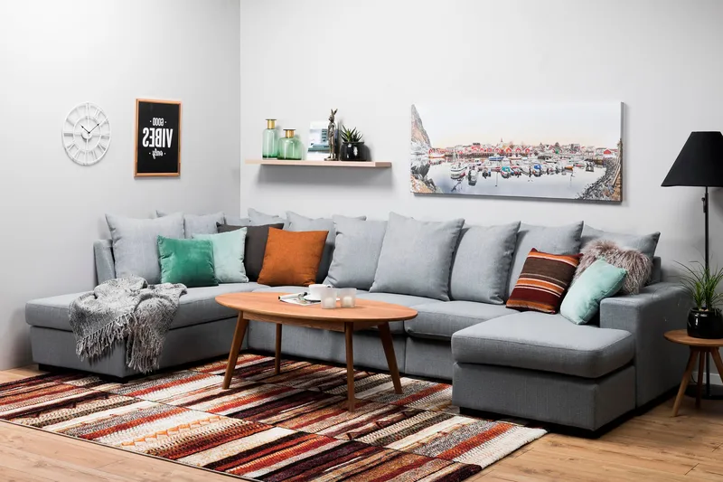 Nebraska U-soffa Divan Höger Kuvertkuddar - Ljusgrå - Products - Möbler - Soffa - U-soffa