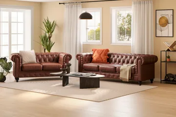 Chesterfield Lyx Soffgrupp 3-sits + 2-sits - Brun - Products - Möbler - Soffa - Soffgrupp - Chesterfield soffgrupp
