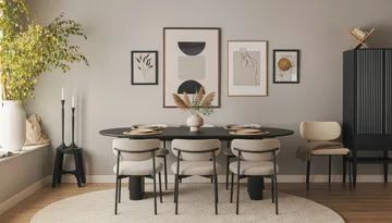 Lucy Matstol - Greige Bouclé / Metallben Svart - Products - Möbler - Fåtölj & stolar - Matstol & köksstol