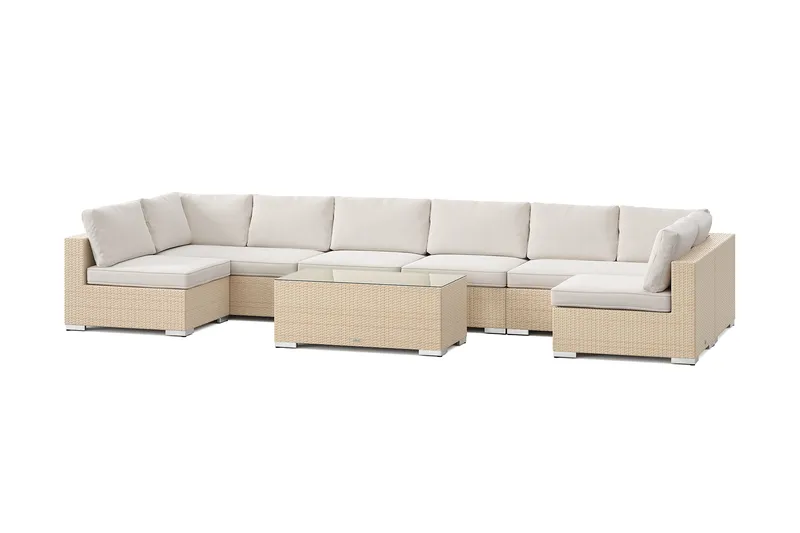 Bahamas U-formad utomhus loungegrupp med öppet avslut, 8-sits med bord, Beige