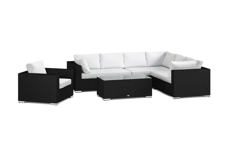 Bahamas utomhus L-soffa vänster 7-sits med fåtölj och bord, Svart