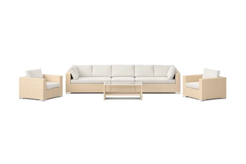 Bahamas utomhus soffgrupp 7-sits med två fåtöljer och bord med hylla - Beige - Products - Utemöbler & utemiljö - Loungemöbler - Loungeset & loungegrupp