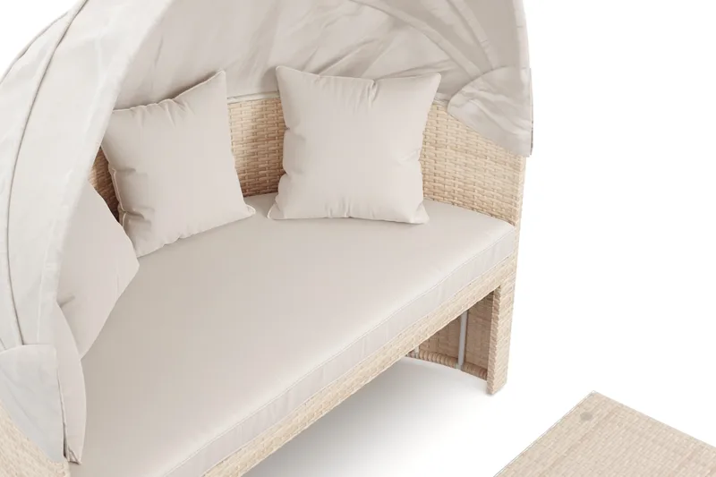 Florens Rund dubbel Solsäng med tak - Soffbord med glasskiva i konstrotting - Beige - Products - Utemöbler & utemiljö - Loungemöbler - Solbädd