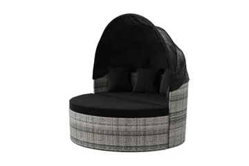 Florens Rund dubbel Solsäng med tak - Soffbord med glasskiva i konstrotting - Grå - Products - Utemöbler & utemiljö - Loungemöbler - Solbädd