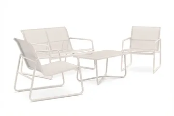 Pelanda Loungegrupp  - Soffa och 2 fåtöljer i stål soffbord med frostad glasskiva - Ljusbeige - Products - Utemöbler & utemiljö - Loungemöbler - Loungeset & loungegrupp