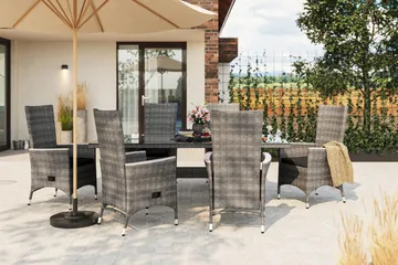 Majestic Matbord Utomhus 210x100 cm – Utebord i konstrotting med bordsskiva i Glas för Trädgård och Altan - Grå - Products - Utemöbler & utemiljö - Utebord & trädgårdsbord - Matbord utomhus