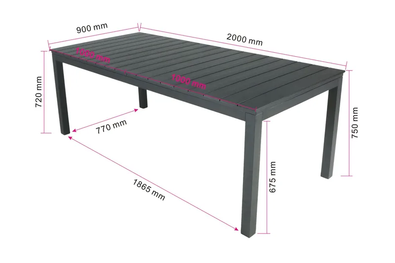 Tunis Rektangulärt Stort Förlängningsbart Matbord utomhus 205/305x90 cm i metall plast - Svart - Products - Utemöbler & utemiljö - Utebord & trädgårdsbord - Matbord utomhus