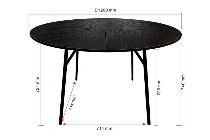 Tunis Runt Matbord utomhus 120 cm i aluminium metall - Svart - Products - Utemöbler & utemiljö - Utebord & trädgårdsbord - Matbord utomhus