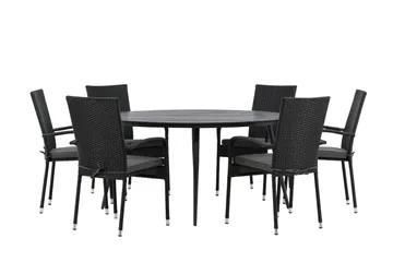 Break Matgrupp Utomhus Rund 150 cm + 6 Anna Matstol - Svart - Products - Utemöbler & utemiljö - Utegrupp - Matgrupp utomhus