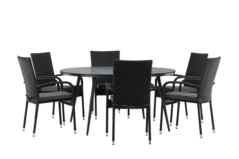 Break Matgrupp Utomhus Rund 150 cm + 6 Anna Matstol - Svart - Products - Utemöbler & utemiljö - Utegrupp - Matgrupp utomhus