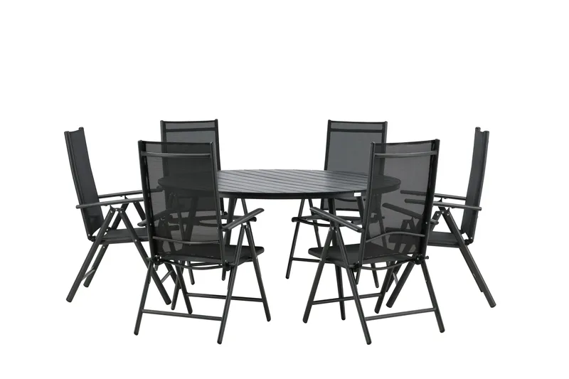 Break Matgrupp Utomhus Rund 150 cm + 6 Break Positionsstol - Svart - Products - Utemöbler & utemiljö - Utegrupp - Matgrupp utomhus