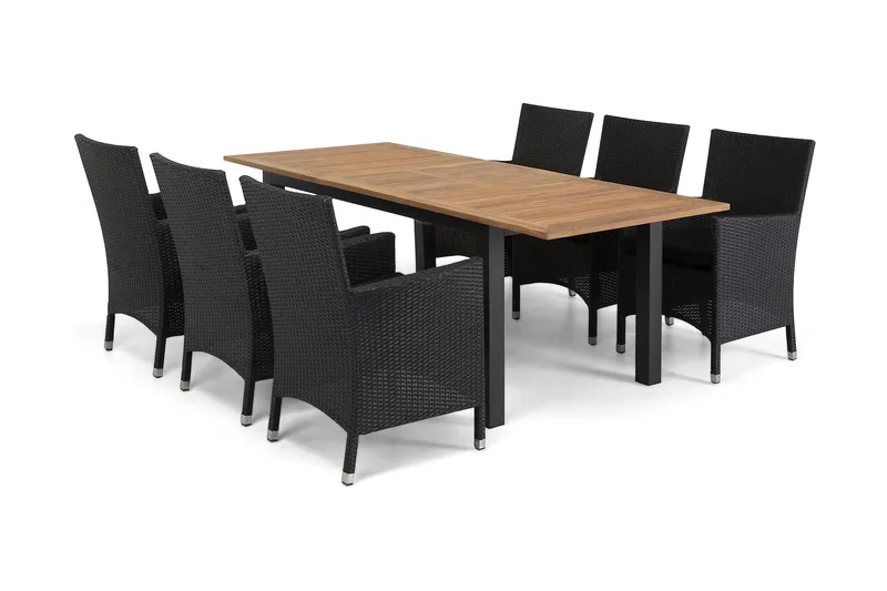 Las Vegas Matgrupp Utomhus 152-210 + 6 Thor Fåtölj - Svart/Teak/Svart - Products - Utemöbler & utemiljö - Utegrupp - Matgrupp utomhus
