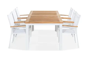 Las Vegas Matgrupp Utomhus 220-280x100 + 6 Stapelstolar - Teak/Vit - Products - Utemöbler & utemiljö - Utegrupp - Matgrupp utomhus