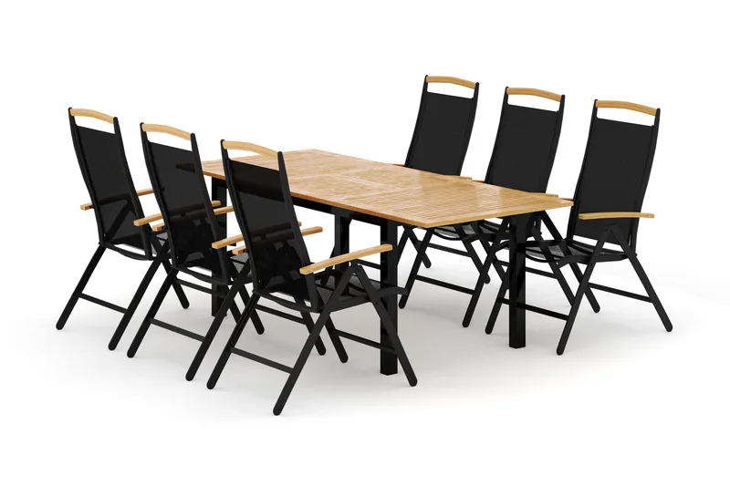Las Vegas utomhus matgrupp förlängningsbart 152-210x90 cm med 6 Las Vegas positionsstolar - Svart - Products - Utemöbler & utemiljö - Utegrupp - Matgrupp utomhus