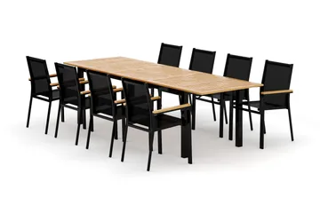 Las Vegas utomhus matgrupp förlängningsbart 220x280x100 cm med 8 Las Vegas stapelstolar - Svart - Products - Utemöbler & utemiljö - Utegrupp - Matgrupp utomhus