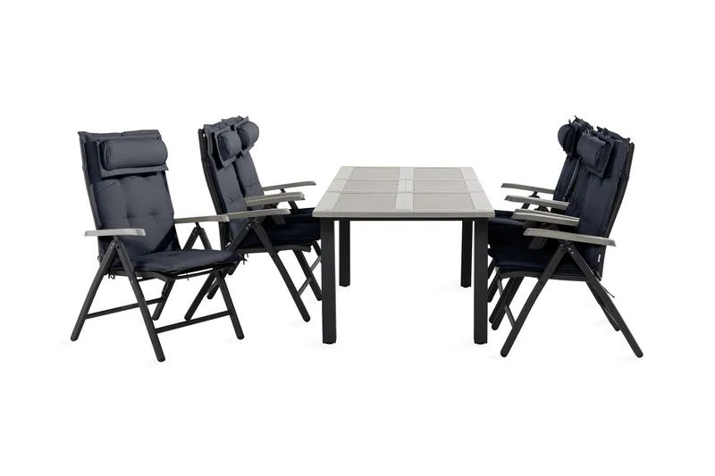 Monaco Matgrupp Utomhus 90x152-210 + 6 Positionsstolar m Dyna, Svart/Grå