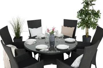 Thor Matgrupp Ø140 + 6 Jenny Ställbar Fåtölj - Svart - Products - Utemöbler & utemiljö - Utegrupp - Matgrupp utomhus