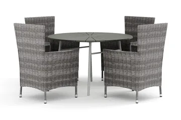 Tunis utomhus rund matgrupp 120 cm med 4 Thor utefåtöljer - Vit/Grå - Products - Utemöbler & utemiljö - Utegrupp - Matgrupp utomhus