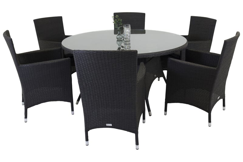 Volta Matgrupp Utomhus 150 cm Rund med 6 Malin Utestolar, Svart