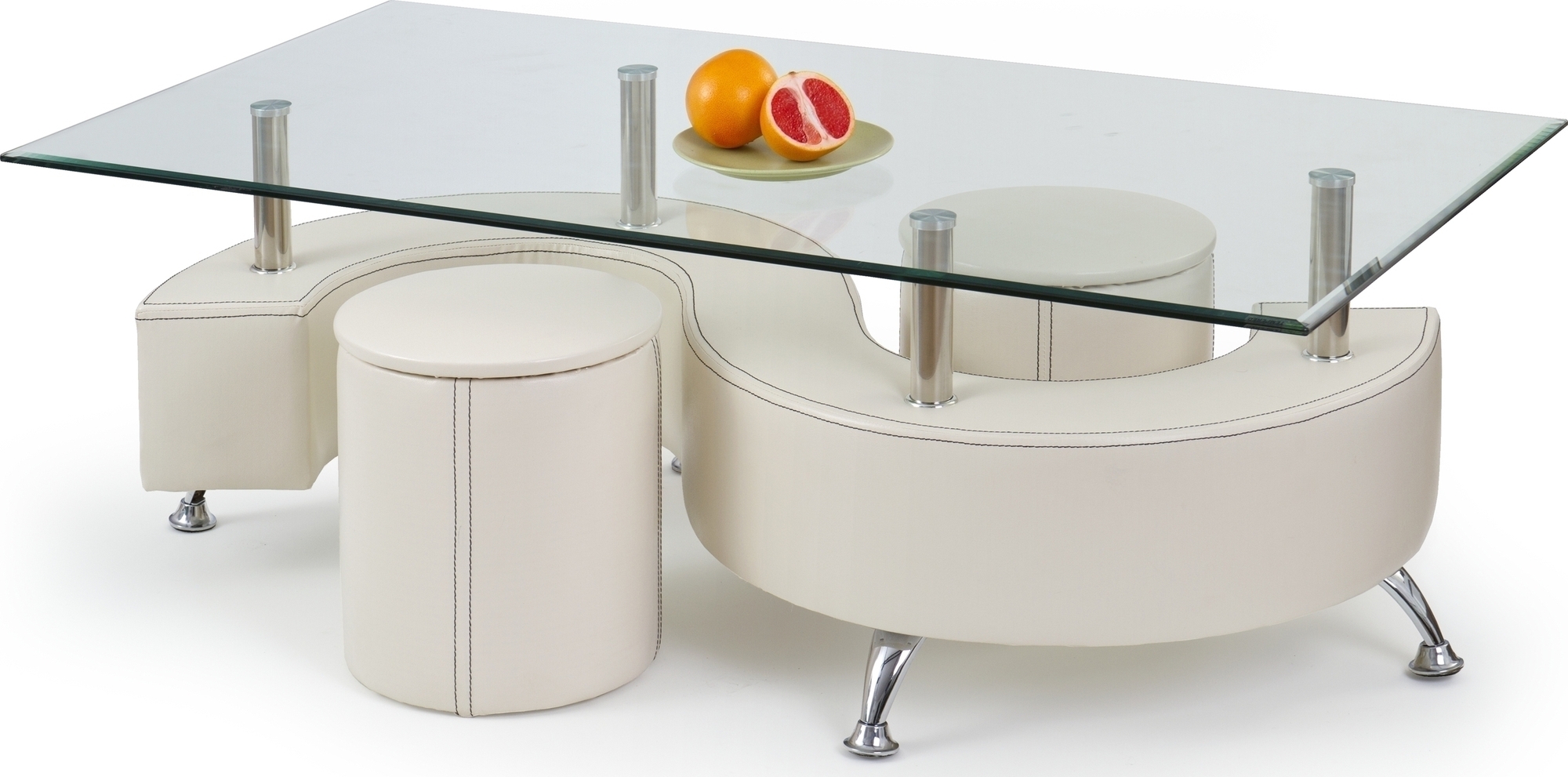 Soffbord med sittpuffar 130 x 70 cm - Cemef�rgat PU