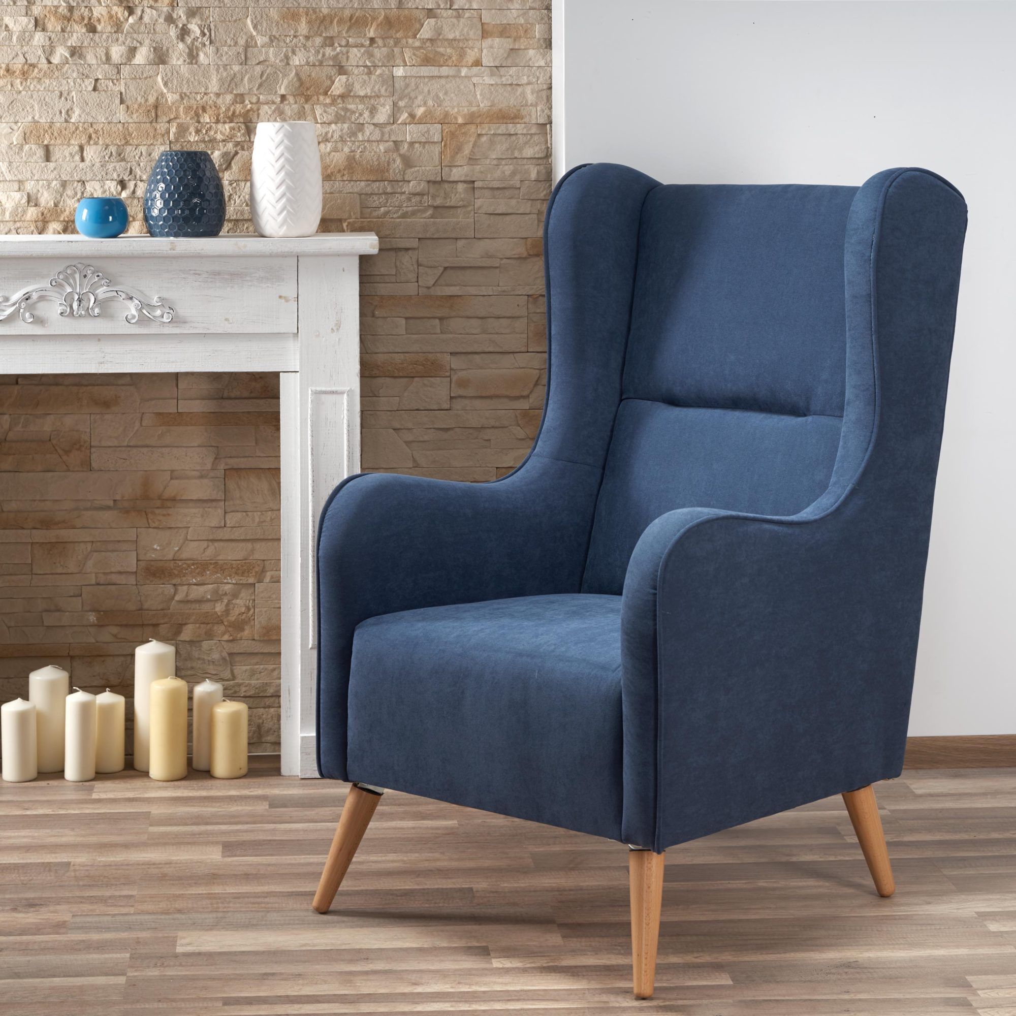 Linsey öronlappsfåtölj - Blå (Tyg) Linsey öronlappsfåtölj - Blå (Tyg)