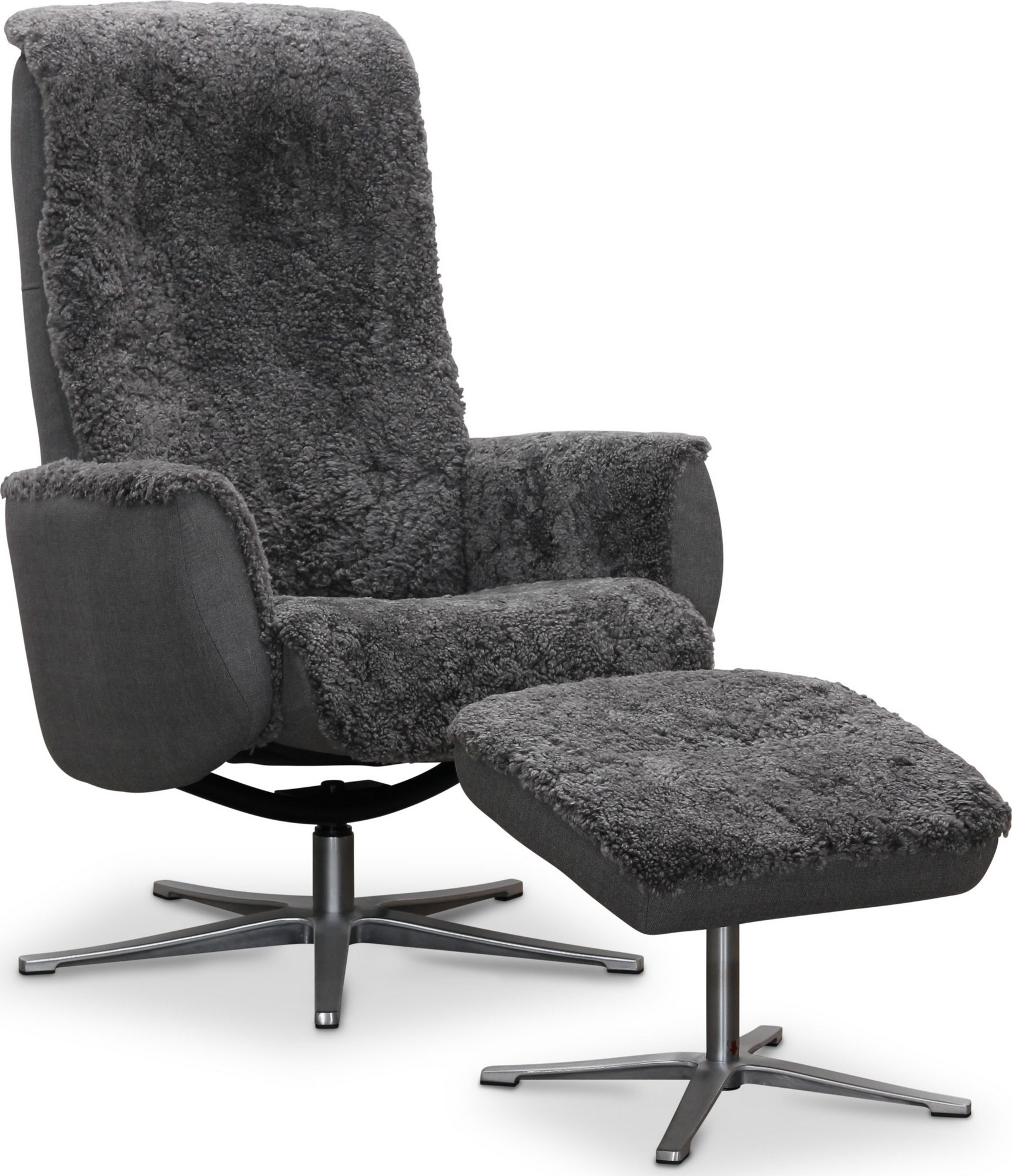 Paris f�t�lj med pall - Gr� f�rskinn