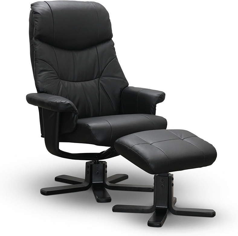 Bremen snurrf�t�lj med fotpall - Svart l�der/PU