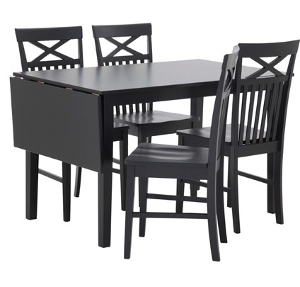 Matgrupp: Sander bord med klaff - Svart - 120/155 cm + stolar