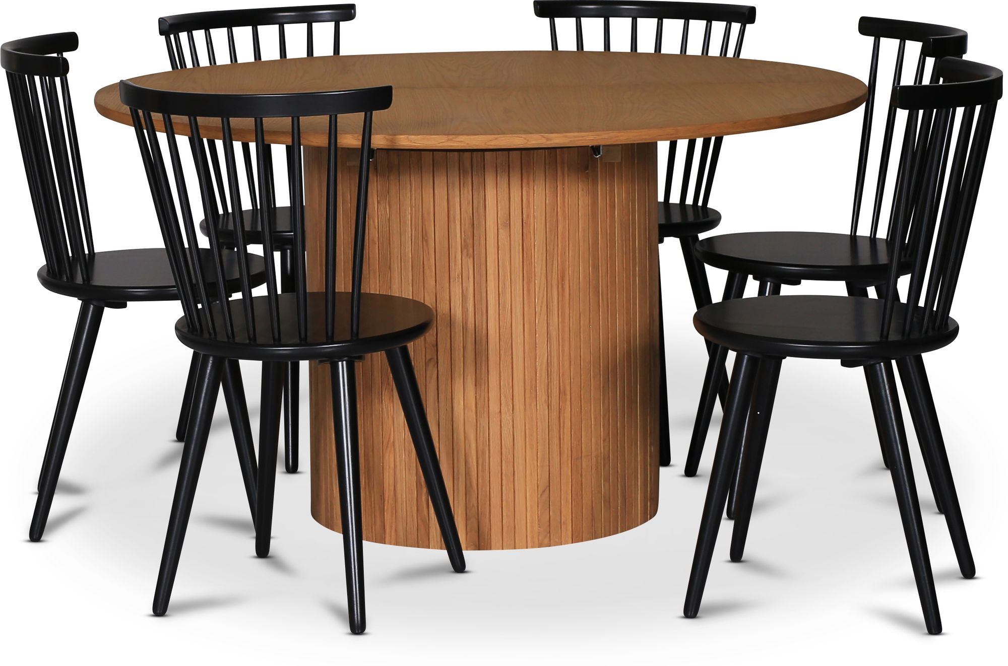 Nova matgrupp, f�rl�ngningsbart matbord �130-170 cm inkl 6 st svarta pinnstolar Castor - Oljad ek + 6.00 x Stolsdyna