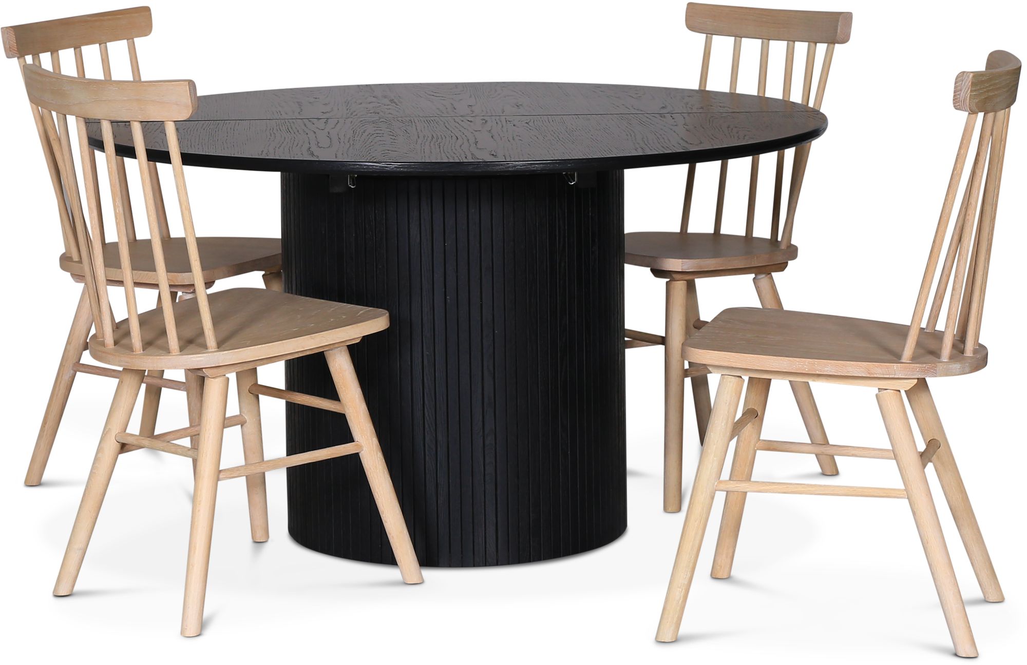 Nova matgrupp, f�rl�ngningsbart matbord �130-170 cm inkl 4 st vitoljade Orust pinnstolar - Svartbetsad ek