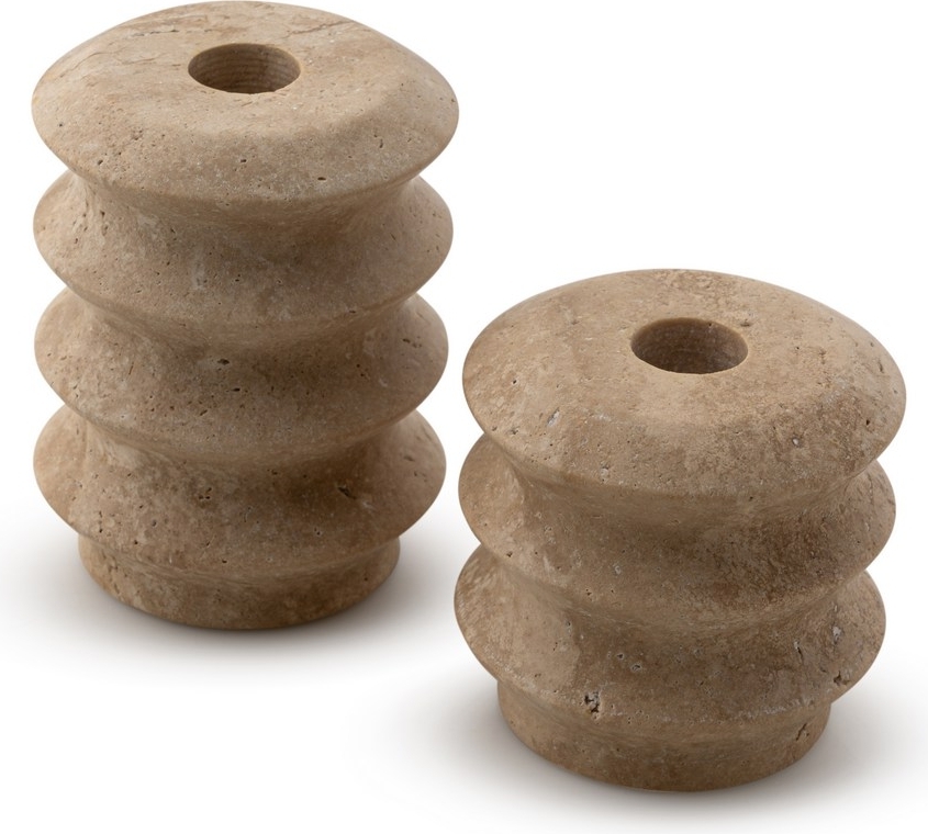 Ljushållare i beige Travertinmarmor - 2 delar Ljushållare i beige Travertinmarmor - 2 delar